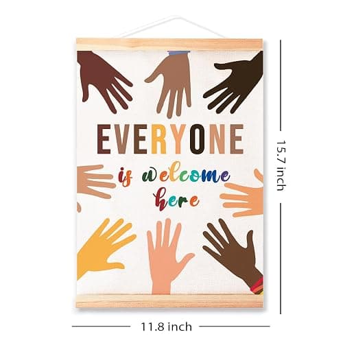 Multicultural Diversity Equality Poster Hanger Frame for Classroom School Nursery Wall Decor,Every One is Welcome Here Classroom Canvas Wall Art Poster Print Wall Hanging 16x12in thumbnail 2