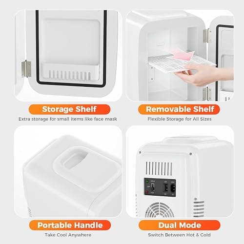 Mini Fridge for Bedroom - 4 Liter/6 Can Mini Makeup Fridge, 110V AC/ 12V DC Portable Thermoelectric Cooler&Warmer for Skincare, Drink, Cosmetic, Medicine, Small fridge for Bedroom, Office, Dorm, Car thumbnail 4
