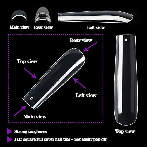 3XL Square Nail Tips, 240PCS Clear Full Cover Artificial False Nails Tips, Extra Long Square No C Curve Acrylic Nail Tips, XXXL Tapered Fake Nails for Salons Home DIY Nail Art 12 Sizes thumbnail 5