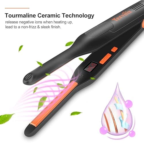 Terviiix Small Flat Iron for Short Hair, Temperature Adjustable Pencil Flat Iron Fast Heat Up, 3/10 Inch Beard Straightening Iron Dual Voltage with Tourmaline Ceramic Plates, Auto Shut Off thumbnail 4