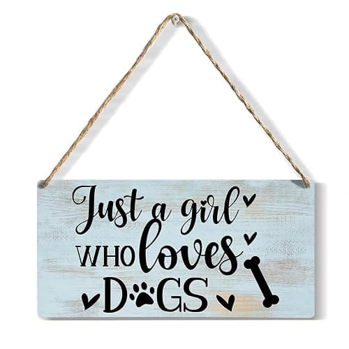 Funny Just a Girl Who Loves Dogs Wood Sign Rustic Dogs Lovers Wooden Hanging Plaque for Home Living Room Girl Bedroom Wall Art Decoration 6 x 12 Inches Present - Image 1