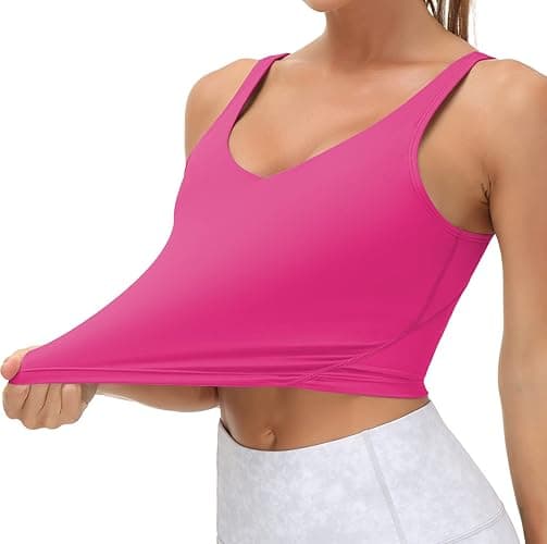 THE GYM PEOPLE Womens' Sports Bra Longline Wirefree Padded with Medium Support - Bright Pink - Small thumbnail 3