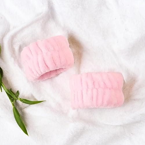 Pretty Magpie Pink Sponge Wristbands Set - Fast Dry Sponge Headbands for Women's Hair - Skincare & Makeup thumbnail 3