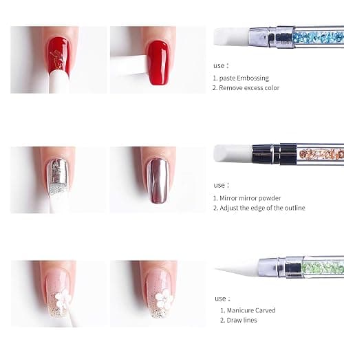 Hanyousheng 5Pcs Silicone Nail Art Sculpture Pen, Dual Tipped Silicone Rhinestone Nail Polish Carving Pen, Nail Art DIY Decoration Tool Nail Polish Brush Dotting Salon Tool Set thumbnail 5