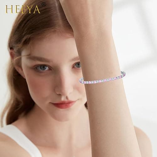 HEEYA Bracelets for Womens Sterling Silver Plated Tennis Bracelets Crystal Slider Women Bracelet Diamond Zirconia Lady Bracelet Birthday Gifts for Mum Sisters with Cards, Silver/Rose Gold thumbnail 4