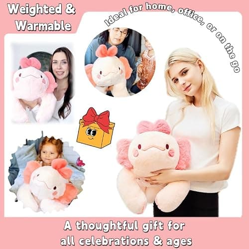 uoozii 20" | 4 Pounds Pink Axolotl Weighted Stuffed Animals with Unscented Microwave Heating Pad Inside, Cute Coolable Heatable Weighted Plush Warm Gift for Kids & Adults thumbnail 3