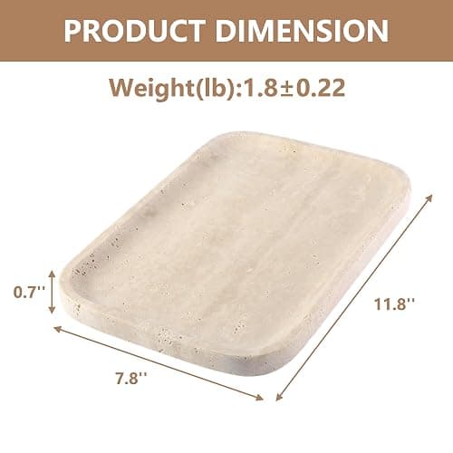 Marble Vanity Tray for Dresser Organizer, Travertine Bathroom Tray Countertop, Beige Decorative Serving Trays, Kitchen Sink Storage, Jewelry & Perfume Holder(Travertino Romano) thumbnail 3