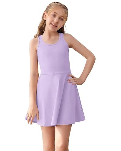 Haloumoning Girls Sleeveless Tennis Dress Kids Racerback Golf Dress School Sports Dresses Outfit with Shorts Pockets - Image 1