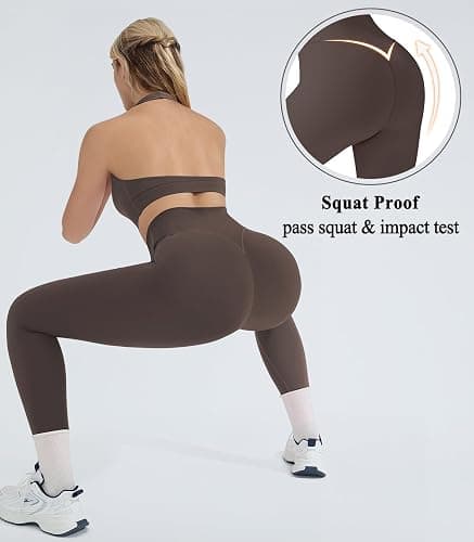OMKAGI 2 Piece Workout Sets for Women Halter Sports Bras Gym Sets Booty Leggings Outfits (M,447-Purple) thumbnail 6