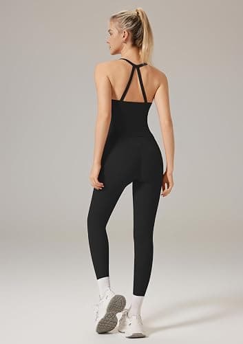 RXRXCOCO Cross Back Workout Sets for Women 2 Piece Padded Tank Tops Hidden Scrunch Leggings Gym Outfits with Pockets thumbnail 3