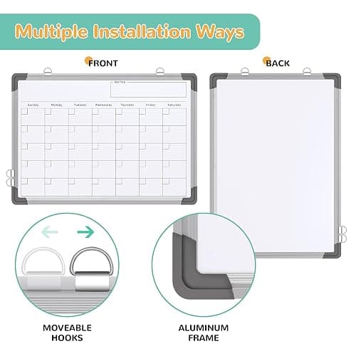 Small Monthly Calendar Dry Erase Whiteboard for Wall, 16" x 12" Magnetic Dry Erase Board, Hanging Double-Sided White Board, Portable Board for Drawing, Kitchen, Planning, Memo, Home, Office thumbnail 4