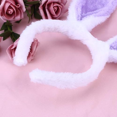 VALICLUD White Purple Plush Rabbit Headband Easter Bunny Ears Headband Rabbit Costume Fluffy Hair Band Party Cosplay Animal Ear Headpiece Carnival Masquerade Headdress thumbnail 9