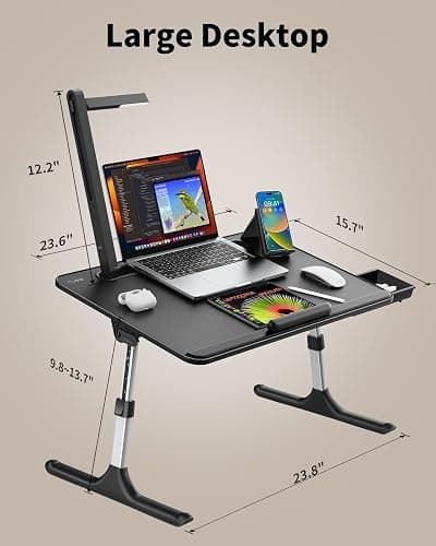 Laptop Table with LED Desk Light, SAIJI Laptop Stand for Bed, Height Adjustments Bed Desk with Book Stand for Reading Writing Drawing (Black) thumbnail 6