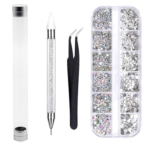 Kungfu Mall Nail Crystals & Art Rhinestones, Clear, Sizes AB, 4pc, With Tweezer & Picker Pen, Gift Set - Image 1