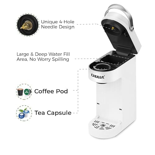 CHULUX Slim Single Serve Coffee Maker for K Pod, One Cup Coffee Maker Fits 7.3" Travel Mugs, Coffee Machine with 6 to 12oz Brew Sizes, Pearl White thumbnail 3