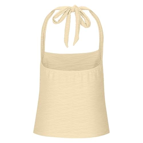Wome's Ruched Halterneck Y2K Crop Tops Tie Back Sleeveless Slim Fit Cami Top Teen Girls Textured Square Neck Shirts thumbnail 4