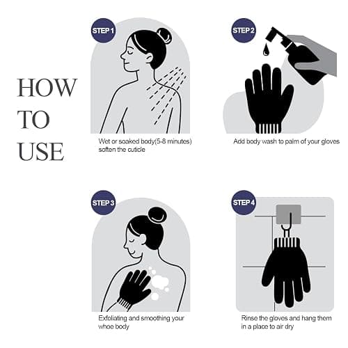Evridwear Exfoliating Dual Texture Bath Gloves for Shower, Spa, Massage and Body Scrubs, Dead Skin Cell Remover, Gloves with Hanging Loop (1 Pair Black Heavy Glove) thumbnail 3