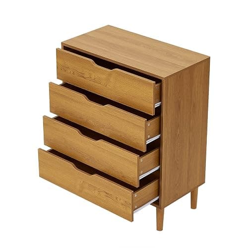 Panana Wooden Chest of 4 Drawers, Modern Bedside Cabinet Storage Organiser Unit Wooden Leg Living Room Hallway Bedroom Office Oak thumbnail 4