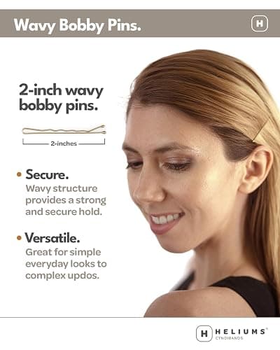 Heliums Bobby Pins - Light Brown - 2 Inch Wavy Hair Pins, Color Matched for Light Brown and Dark Blonde Hair, 48 Count thumbnail 2