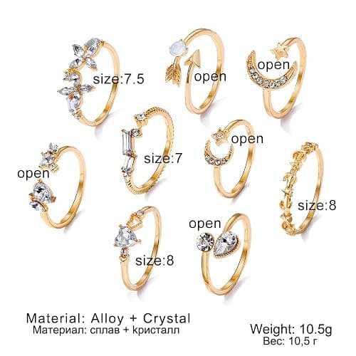 KISS WIFE Golden Stackable Moon Star Knuckle Rings Set for Women, Boho Dainty Lightweight Stacking Rings, Vintage Midi Rings Pack, Trendy Jewelry thumbnail 6