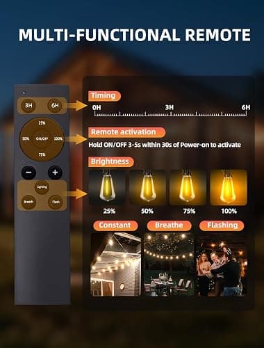 VOZUJI Outdoor Patio String Lights: 100Ft 30M Outside Waterproof Light - Remote Dimmable ST38 Shatterproof Bulb Connectable Hanging Outdoor Electric Lighting - Backyard Yard Gazebo Porch Party thumbnail 6