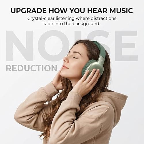 iJoy Ultra Wireless Over-Ear Bluetooth Headphones with Mic, 10H Playtime, Bluetooth Headset with Backup Wire & SD Slot, Wireless Headphones for Work, School & Gym (Green) thumbnail 2