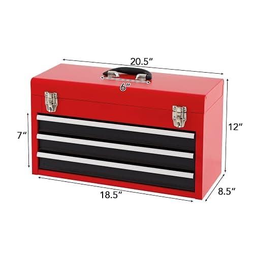 Goplus Tool Box with 3 Drawers, 4-Tier 20.5" Portable Tool Chest Organizer with Top Tool Tray, Auto Lock, Protective Liner, Handle, Steel Metal Small Toolbox for Gargae, Workshop, Home thumbnail 3