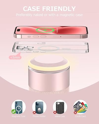 Bluetooth Speaker, Night Light, 15W Magnetic Fast Charging for Apple, Pink | 2 in 1 Wireless Charging Station for iPhone 17/16/15/14/13/12 Series, AirPods Pro 2/4/3/2（Gift Ideal） thumbnail 4