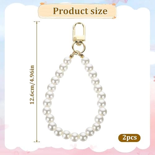 SynHHergyx 2 Pcs Pearl Keyring Lanyard Faux Pearl Keychain Straps Pearls Wristlet Key Chain Elegant Purse Lanyard thumbnail 2