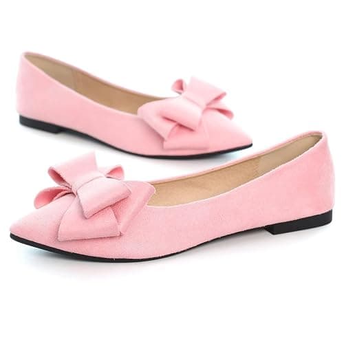 SAILING LU Womens Bowknot Ballet Flats Pointy Toe Casual Flat Shoes Suede Dressy Wear to Work Slip-Ons Moccasins thumbnail 4
