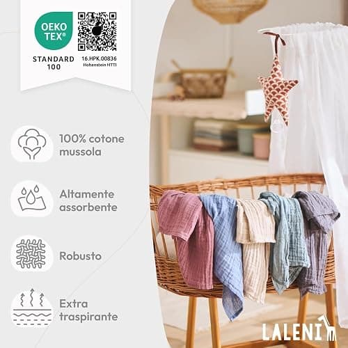 Laleni Mussole Neonato 70x70cm Set da 10 - Asciugamani in Cotone Morbido per Pelli Sensibili - Lavette Extra Assorbenti, Quadrati Beige thumbnail 5