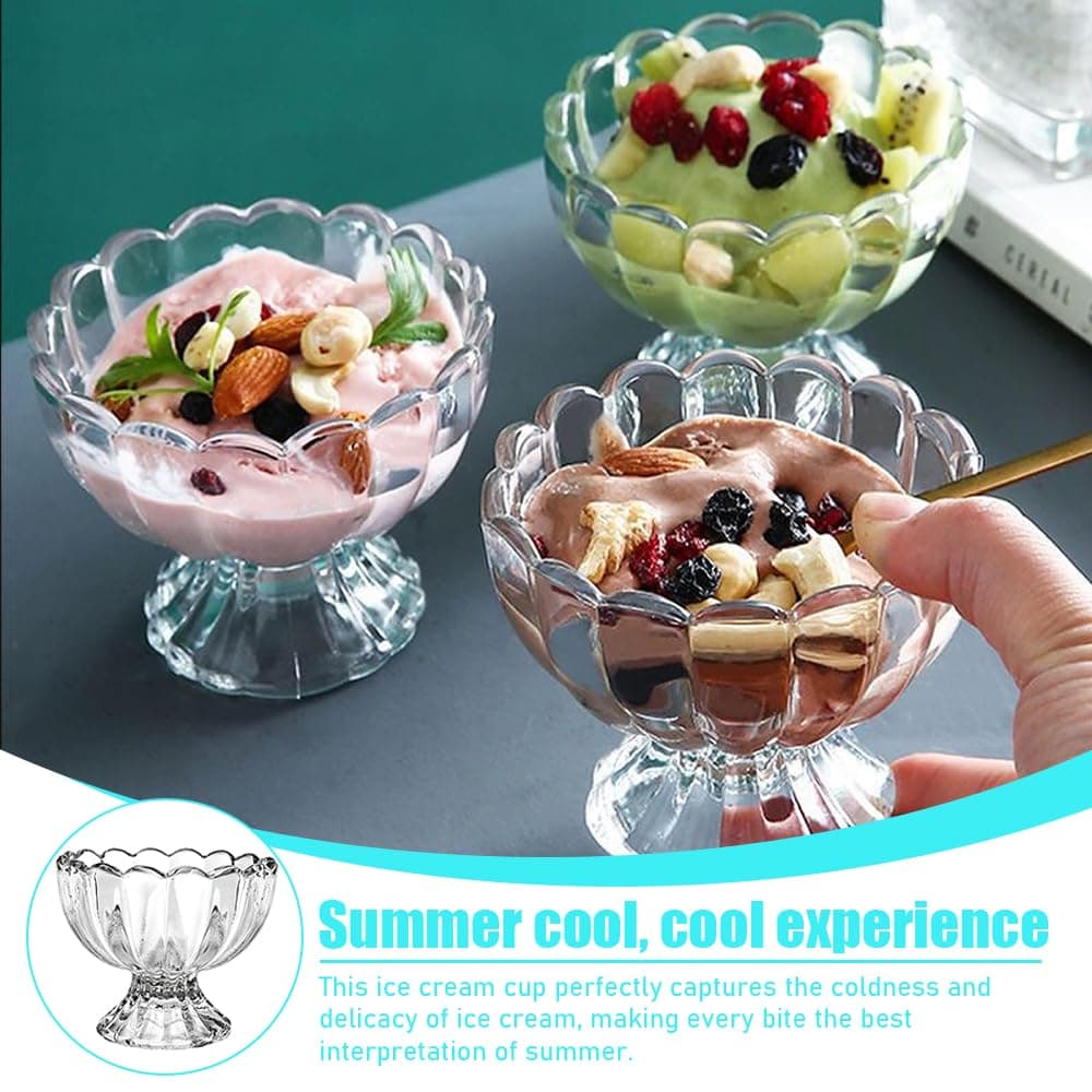 6 Pcs Lotus Glass Cups, Footed Elegant Glass, Portable Glass Pudding Cup, Small Bowl for Dessert, Sundae, Ice Cream, Salad, Cocktail, Condiment, Trifle (Clear, 9 * 9 * 7.5 CM) ﻿ thumbnail 5