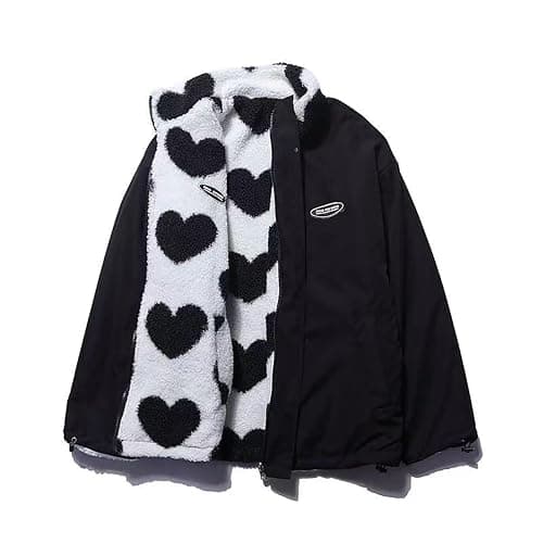 Sumleno Women's Fleece Sherpa Jackets Reversible Kawaii Heart Print Fuzzy Zip Up Cutecore Coats Aesthetic Y2k Gyaru Clothes - Image 1