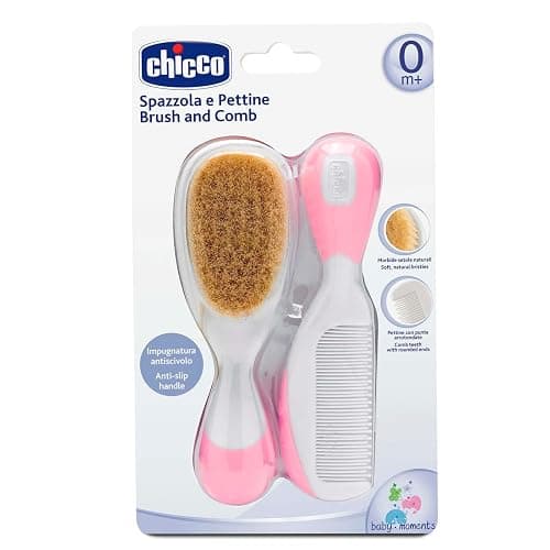 Chicco Ensemble Brosse à Cheveux et Peigne pour Bébé, Brosse à Poils Naturels Doux, Peigne à Bouts Arrondis, Manche Antidérapant, Cadeau de Naissance - Essentiels pour Nouveau-né 0plus Mois, Rose thumbnail 2