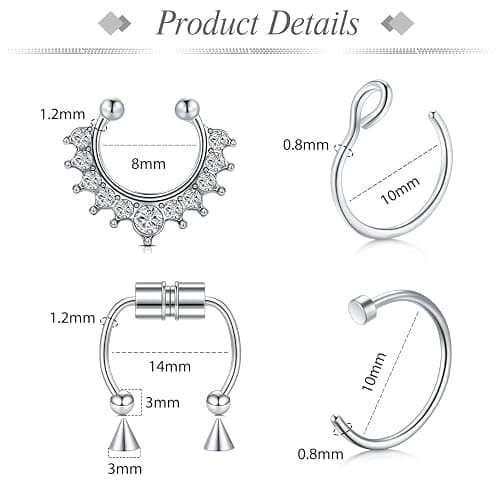 JFORYOU Fake Eyebrow Ring Fake Lip Labret Studs Replacement Balls Spike with 100pcs Sticker Non-Piercing Body Jewelry Fake Skin Piercing thumbnail 3