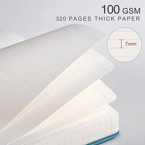 EMSHOI A5 Hardcover Leather Journal - 320 Pages, 100GSM Thick Notebook Lined Journal for Writing Women & Men, College Ruled, SUN Design- Light Blue (5.75" x 8.38") thumbnail 3