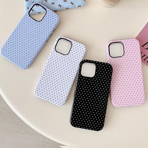 Cute Case for iPhone 12 Mini, Polka Dot Phone Case for iPhone 13 Mini Aesthetic Pattern Design, Hybrid 2-Layer Shockproof Protective Cover for Girls Women (White,12mini/13mini) thumbnail 2