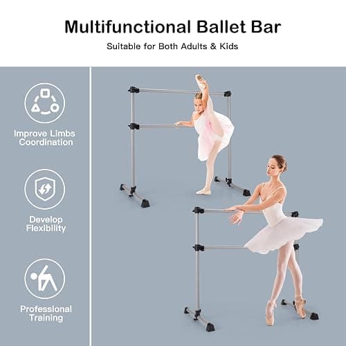 Goplus Double Ballet Barre Bar, Portable 4 FT Freestanding Dancing Bar w/ 7” - 46” Adjustable Height, Barre Exercise Equipment Bar for Home School Gym, Ballet Bar for Kids & Adults thumbnail 3