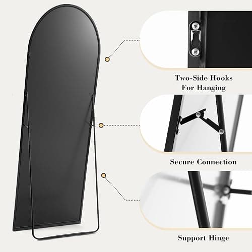 OLIXIS Arched Full Length Mirror 59"x16" for Bedroom, Full Body Mirror with Stand, Hanging or Leaning for Wall, Aluminum Alloy Thin Frame Floor Standing for Living Room, Tall, Black thumbnail 4