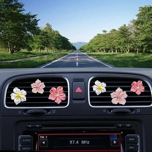 Cute Car Air Fresheners Vent Clips 6 PCS, Flower Air Vent Clips Pink Car Accessories Interior Aesthetic Women Automobile Air Conditioning Vents Decorations thumbnail 2