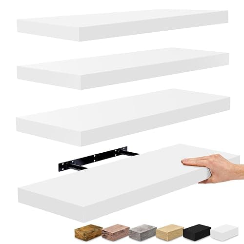 Sorbus Floating Shelves for Wall - 24" Bathroom Shelves, Wall Decor for Bedroom, Kitchen, Living Room, Home Decor & Book Storage - Mounted Floating Shelf with Invisible Brackets (White, 4 Pack) - Image 1