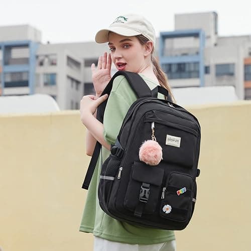 abshoo Big Student Laptop Backpack For College Women Middle High School Teen Girls Bookbag Travel Daypack (Black) | For College, Middle High School, Bookbag, Travel Daypack thumbnail 2