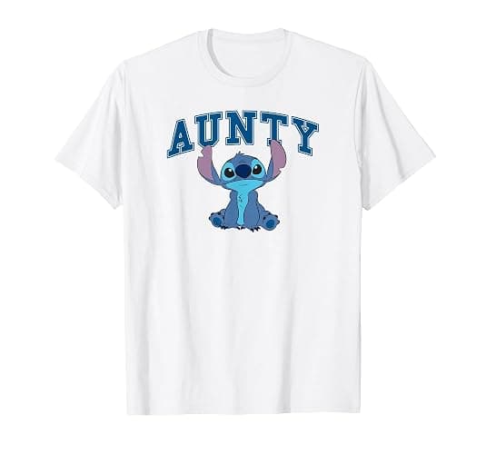 Disney Lilo & Stitch Aunty Cute Stitch Big Chest Text Logo T-Shirt - Image 1