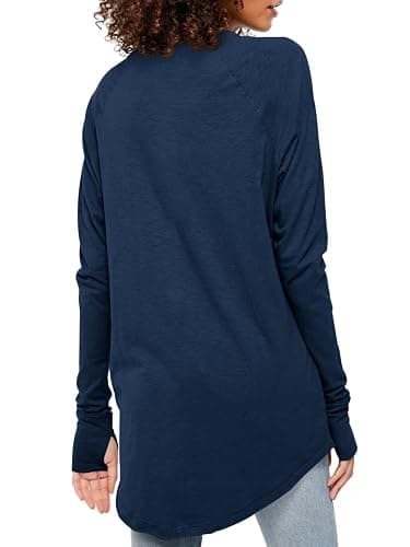 Fisoew Women's Casual Long Sleeve Tops Crew Neck Round Hem Loose T-Shirts Tunic Tops with Thumb Holes thumbnail 2
