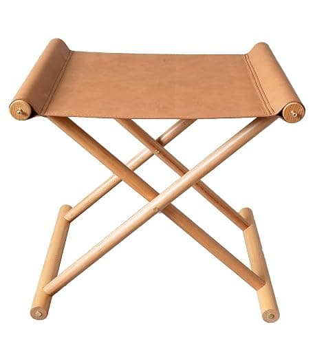 SORBARIA Vegan Soft Leather Solid Beech Wood Multipurpose Foldable Portable Foot Stool Vanity Stool or Freestanding Magazine Holder -Van Dyke Brown - Van Dyke Brown - Image 1