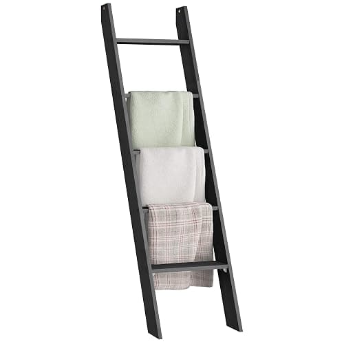 VASAGLE Blanket Ladder Decorative Farmhouse for The Living Room, 5-Tier Ladder Shelf, Ladder Rack for Storage and Decor, Ebony Black ULLS018B56 - Image 1