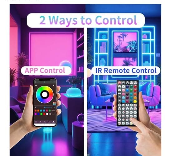 NBBUFF Led Lights for Bedroom 50ft (1 Roll), Color Changing RGB Led Strip Lights with 60 Keys Remote and App Control, Music Sync Led Lights for Room Kitchen Party Home Decor thumbnail 3