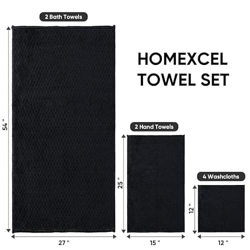 HOMEXCEL 8 Piece Bath Towel Set, Microfiber Bathroom Towel - 2 Bath Towels, 2 Hand Towels, and 4 Wash Cloths, Super Soft, Highly Absorbent Towels for Bathroom, Gym, Hotel, and Spa (Black) thumbnail 3