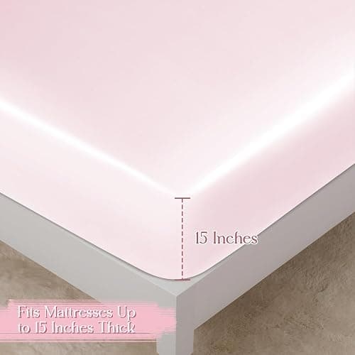 Homiest 2-Pieces Ruffle Pillow Case & Satin Fitted Sheet Set, Blush Pink Twin Satin Sheets with Ruffled Pillow Shams, 15 Inch Deep Pocket, Cute & Coquette Silk-Like Bed Set for Decorating Bedroom thumbnail 3