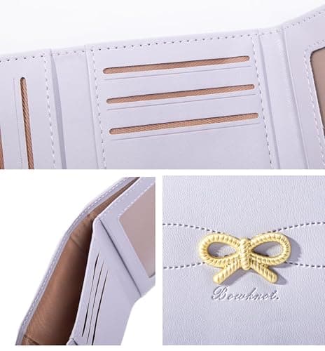 Cute Wallet Coquette Bow Small Wallet Tri-folded Aesthetic Bifold RFID Blocking Card Holder Leather Mini Short Coin Purse with ID Window for Women Girls Ladies -Purple thumbnail 5